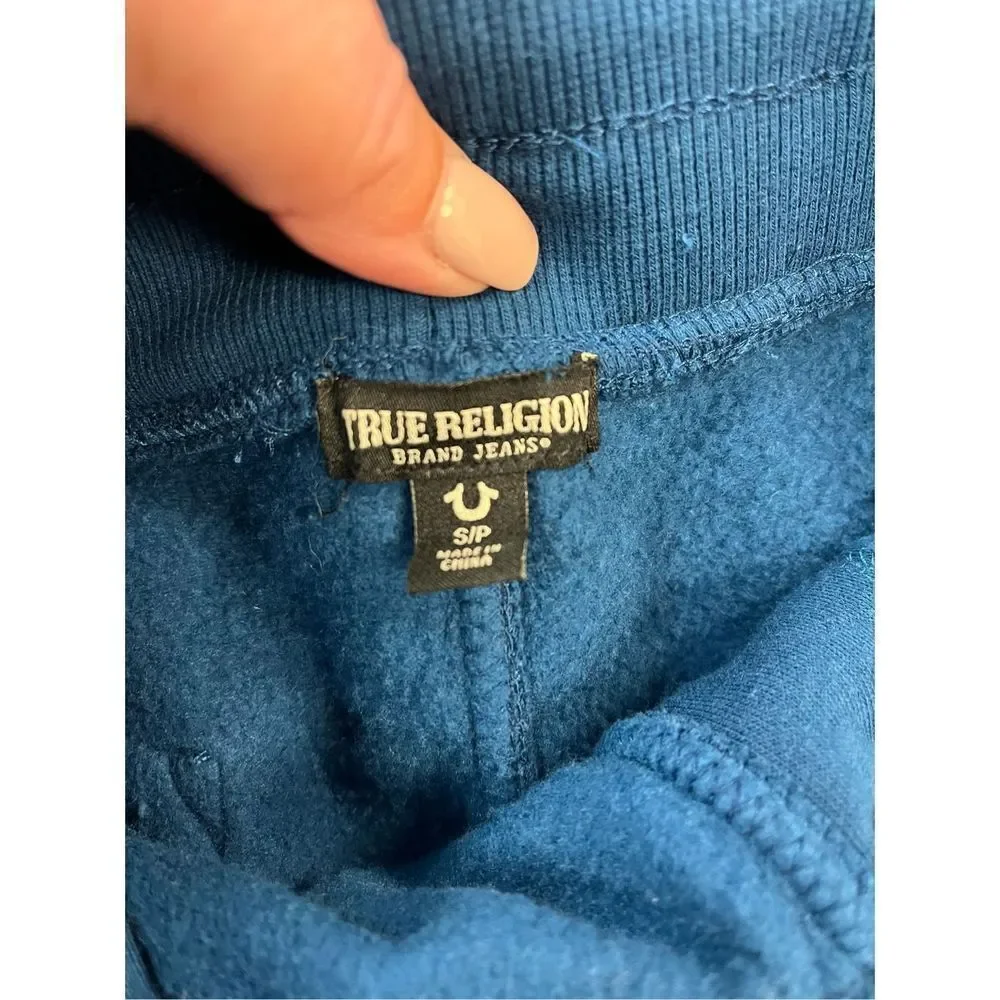 True Religion Mens Teal Logo Sweat Shorts sz S EUC